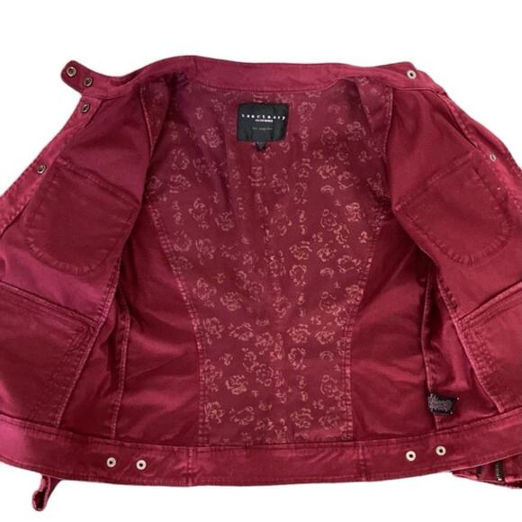 Sanctuary Military Moto Field Jacket garment dyed Burgundy size medium - Picture 3 of 6